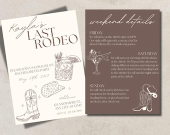 Last Rodeo Bachelorette Invitation | Western Cowgirl Bachelorette Weekend Itinerary | Digital Download