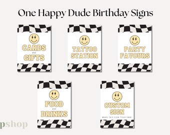 Retro Happy Dude Birthday Party Signs: Editable, Printable (Digital Download)