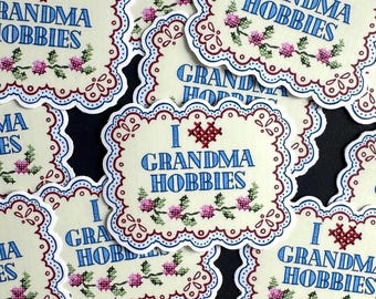 Grandma Hobbies Cross Stitch Cottage Core Vinyl Sticker