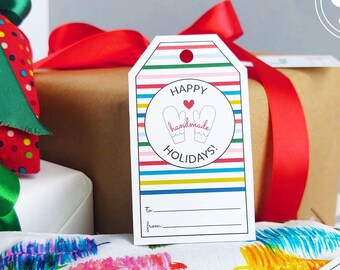 Christmas Gift Tags: Handmade Heart - Printable PDF - For Handmade Items - Letter/A4 - Multicolor