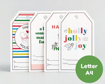 Christmas Gift Tags: Handmade Snark - Printable PDF - For Handmade Items - Letter/A4 - Multicolor