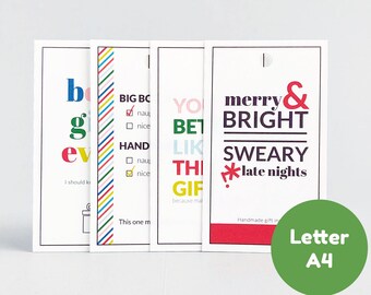 Christmas Gift Tags: Handmade Snark - Printable PDF - For Handmade Items - Letter/A4 - Multicolor