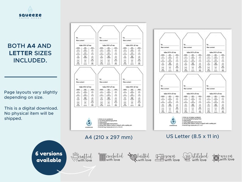 Gebreid met liefdeafdrukbare PDFonderhoudsinstructies cadeaulabelbrief/8,5 x 11, A4 afbeelding 8