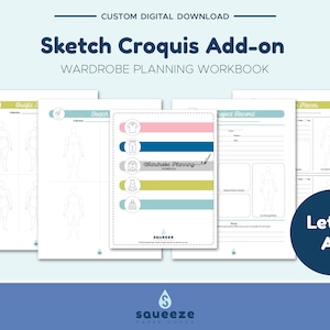 Complemento Sketch Croquis - Libro de trabajo de planificación de vestuario - Páginas de bocetos - PDF imprimible - Planificador de proyectos de costura - Diario de costura - Carta/A4