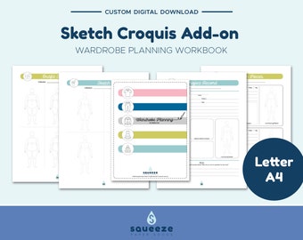 Sketch Croquis Add-On - Garderobeplanning werkboek - Schetspagina's - Afdrukbare PDF - Naaiprojectplanner - Naaidagboek - Letter/A4