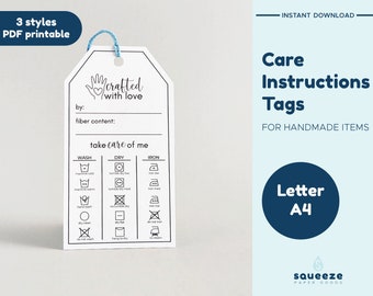Crafted With Love - Care Instructions Gift Tag - Printable PDF - Letter/A4