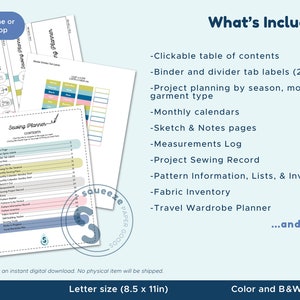 Sewing Planner Printable PDF Sewing Project Planner Sewing Journal Letter 8.5x11in image 2