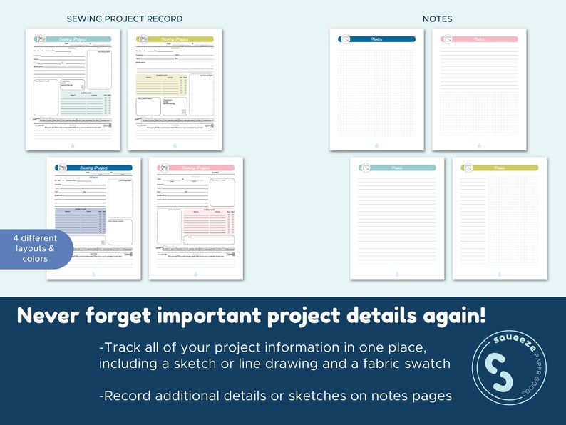 Sewing Planner Printable PDF Sewing Project Planner Sewing Journal Letter 8.5x11in image 4