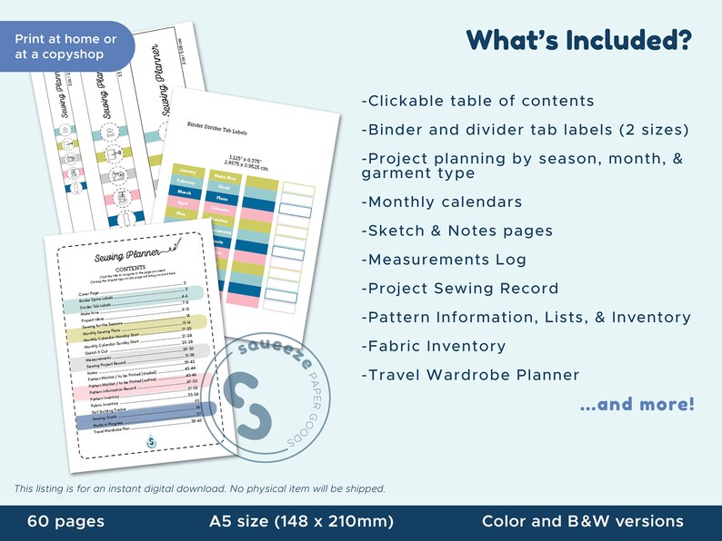 Sewing Planner Printable PDF Sewing Project Planner Sewing Journal A5 148x210mm image 2