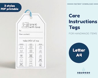 Sewn With Love - Care Instructions Gift Tag - Printable PDF - Letter/A4