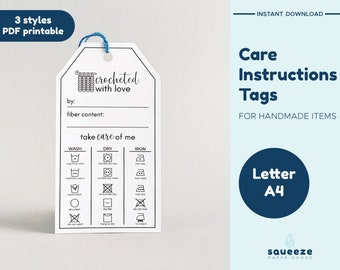 Crocheted With Love - Care Instructions Gift Tag - Printable PDF - Letter/A4