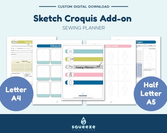 Sketch Croquis Add-On - Sewing Planner - Sketch Pages - Printable PDF - Sewing Project Planner - Sewing Journal