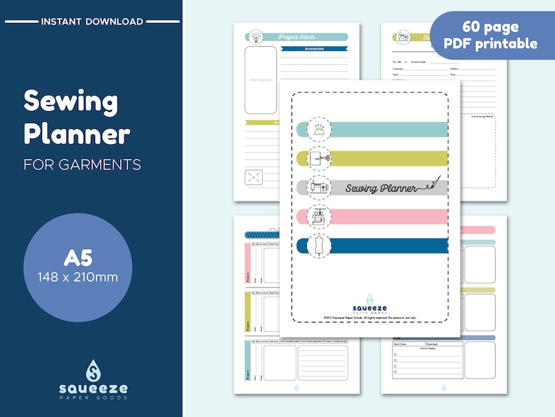 Sewing Planner Printable PDF Sewing Project Planner Sewing Journal A5 148x210mm image 1