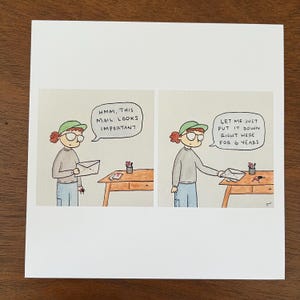 Kunstdruk 'Belangrijke post' cartoon/strip