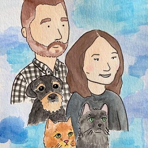 Custom portrait cartoon style watercolor