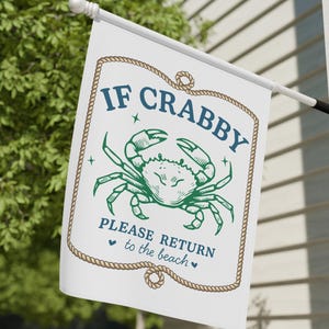 Beach Crab Garden Flag, Coastal Decor, Ocean Lover Gift, Nautical Rope Front Porch Decor, Seaside Lawn Yard art, Cute Summer banner gift