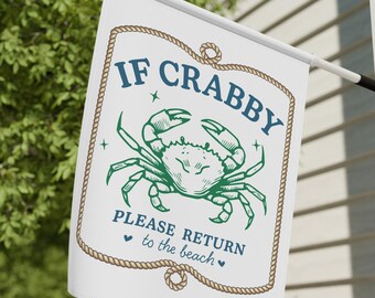 Beach Crab Garden Flag, Coastal Decor, Ocean Lover Gift, Nautical Rope Front Porch Decor, Seaside Lawn Yard art
