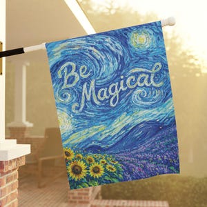 Be Magical Starry Night garden flag, Van Gogh vintage style Outdoor Garden Banner, Sunflower, Lavender Front Porch decor