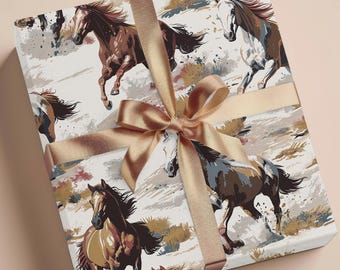 Horse Wrapping Paper, Rustic Western Gift Wrap for Horse Lovers, Birthday, Special Occasion, Farmhouse Country Decor, Equestrian Dressage