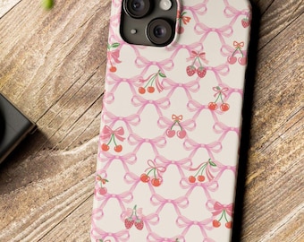 Kirsche Erdbeere Handytasche iPhone 16 Coquette Bow iPhone 15 Preppy iPhone 14 13 12 11 X 9 8 7, niedliche Handytasche Ästhetische rosa trendy Fall
