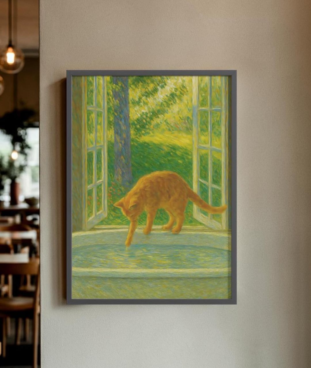Orange Cat Poster, Bathroom Bathtub Art Print, Monet Vintage Style Wall ...