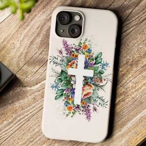 Christian Cross Phone Case for iPhone 16-7 XS XR  wildflower phone case, Religious Flower Christian Gift, Floral Phone Case Cross phone case
