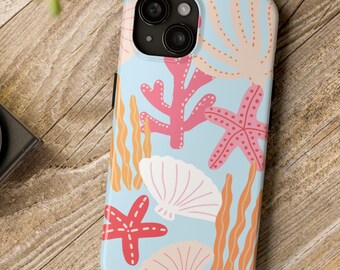 Seashell Phone Case Coastal iPhone case Starfish coral iPhone case 16 15 14 13 12 11 X 9 8 7 XR XS Ocean shell tough phone case shell gift