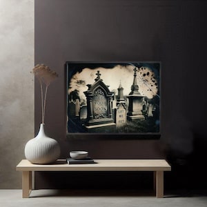 Halloween Spooky Cemetary Canvas Gallery Wrapper, Geisterbild in Vintage Stil, Haunted Forest Wall Art, Gespenst Kunstwerk, antikes Foto