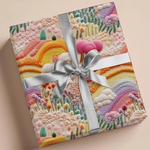 刺繍ギフトラップペーパー、花柄プリントラッピングペーパー、ホリデー用のレインボーギフトラップ、お母さんへのユニークな誕生日プレゼント、彼女のための装飾ラップ