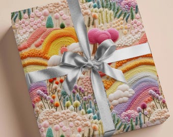 Papel de regalo bordado, papel de regalo con estampado floral, papel de regalo arcoíris para las fiestas, regalo de cumpleaños único para mamá, papel decorativo para ella
