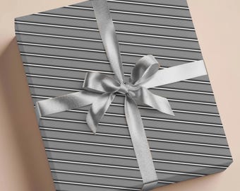Striped Gift Wrap Paper, gray, black and white minimalist modern classic elegant paper for Birthday, Holidays, Formal wrapping paper for him