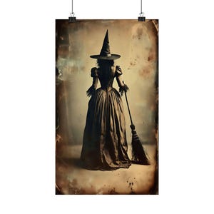 Vintage Witch old studio portrait photo, Matte Vertical Poster, Victorian Halloween, 1800's old photo style, antique Halloween, wall art