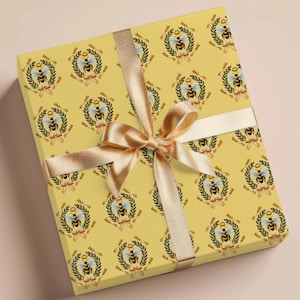 Bee Gift Wrap Paper, bee decor gift wrapping paper, gifts for her, yellow honey bee gift vintage style, cute design for birthday or event