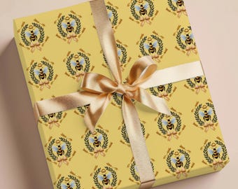 Bee Gift Wrap Paper, bee decor gift wrapping paper, gifts for her, yellow honey bee gift vintage style, cute design for birthday or event