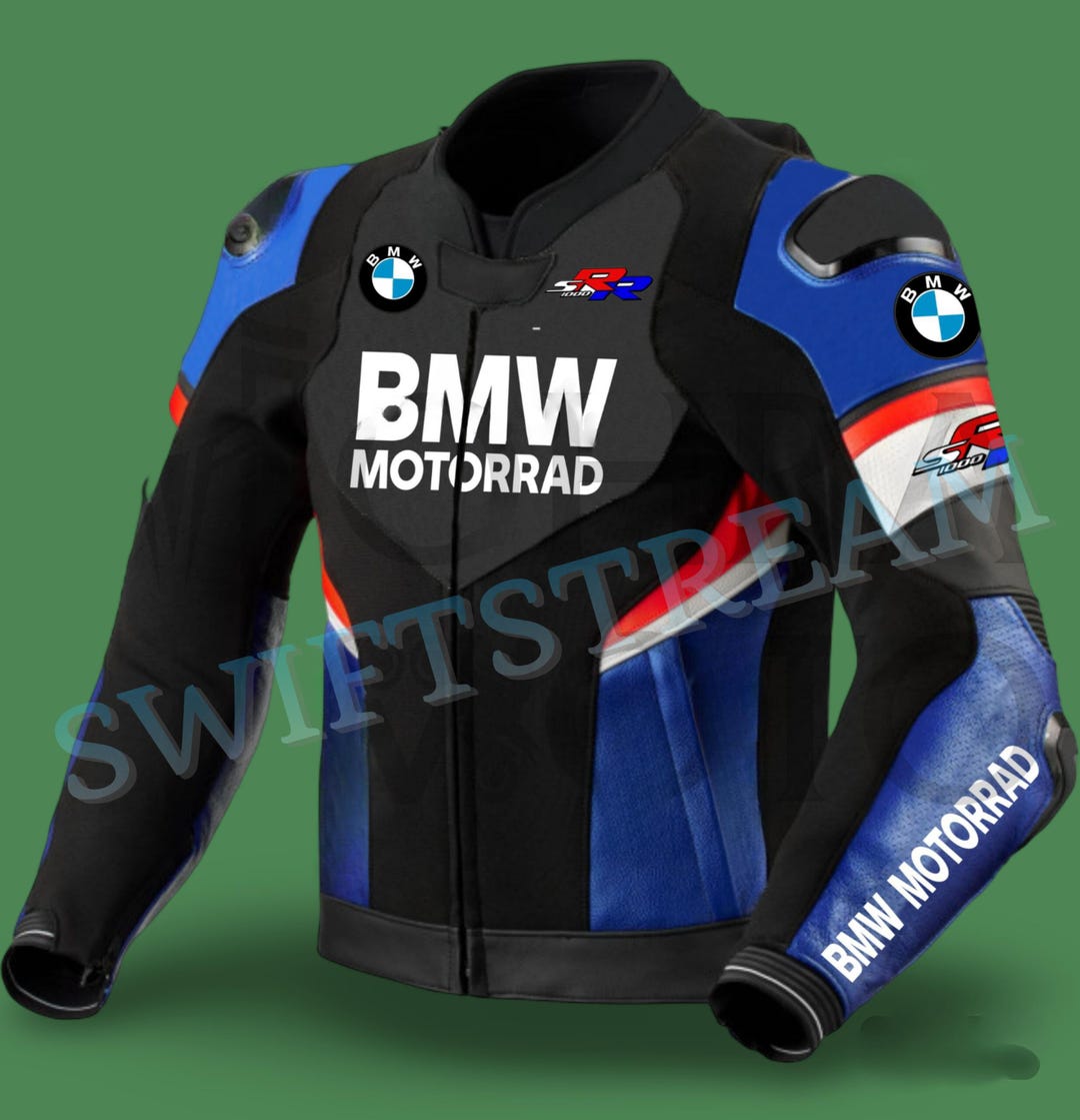 Men BMW Motorrad Red Black White & Blue Cowhide Motorcycle Motorbike ...
