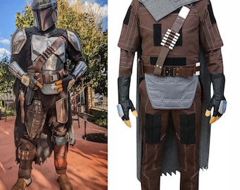 Mandalorian inspired by Star Wars Custom Din Djarin Mandalorian Star Wars Brown Flight Suit Full Beskar Bounty Hunter custom tailored suit.
