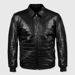 Blouson homme en cuir véritable façon crocodile fait main en cuir d'alligator texturé Blouson motard homme en cuir véritable crocodile, cadeaux pour homme