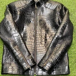 Blouson en cuir de crocodile pour homme fait main en cuir d'alligator texturé en relief pour homme Blouson de motard en cuir véritable pour homme, cadeaux pour lui