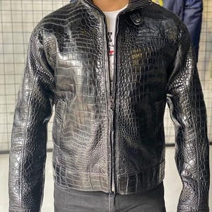 Blouson en cuir véritable gaufré crocodile pour homme, veste en cuir véritable crocodile texturé pour homme, cadeau pour homme, cadeau pour lui