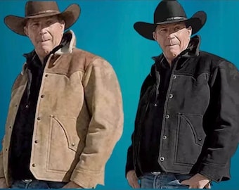 Custom John Dutton Suede Leather Jacket Kevin Costner Yellowstone cowboy jacket fur collar genuine leather jacket gift for him