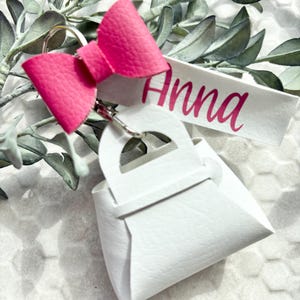 Personalized Faux Leather Purse Charm: Mini Bow Keychain with Silver Clasp