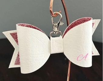 Personalized Leather Bow Keychain: Handcrafted Purse Charm & Bag Accessory