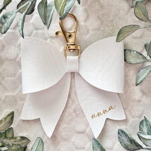 Personalized Faux Leather Bow Bag Charm: Gold Clasp Bag Accessory