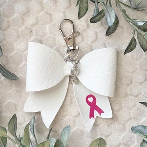 Personalized Faux Leather Bow Purse Charm: Breast Cancer Awareness