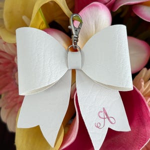 Personalized Faux Leather Bow Purse Charm - Bag Charm - Bag, Tote or Backpack Accessory - Silver Clasp -Gift for her - Bow for girl