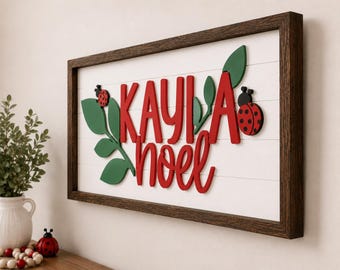 Personalized Ladybug Nursery Name Sign | Custom 3D Wooden Name Sign | Girl Nursery Wall Decor | Ladybug Bedroom Sign | Baby Shower Gift