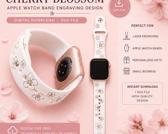 Cherry Blossom Apple Watch Band Engraving SVG | Digital Download for Laser Engraving | Floral Watch Band Design File