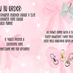 Handmade Leather Double Bow Purse Charm | Personalized Faux Leather Bow Bag Charm - Tote Bag | Coquette Leather Purse Charm image 9