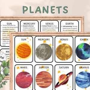 9 Solar System Flash Cards  | Space Flash Cards |Planets curiosity| Homeschool Printables | Montessori Materials| Learning planets