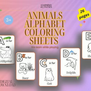 ABC Baby shower coloring book Baby&#39;s First ABC Book Animal theme Alphabet book, Animals alphabet, printable Animals Alphabet colouring sheet
